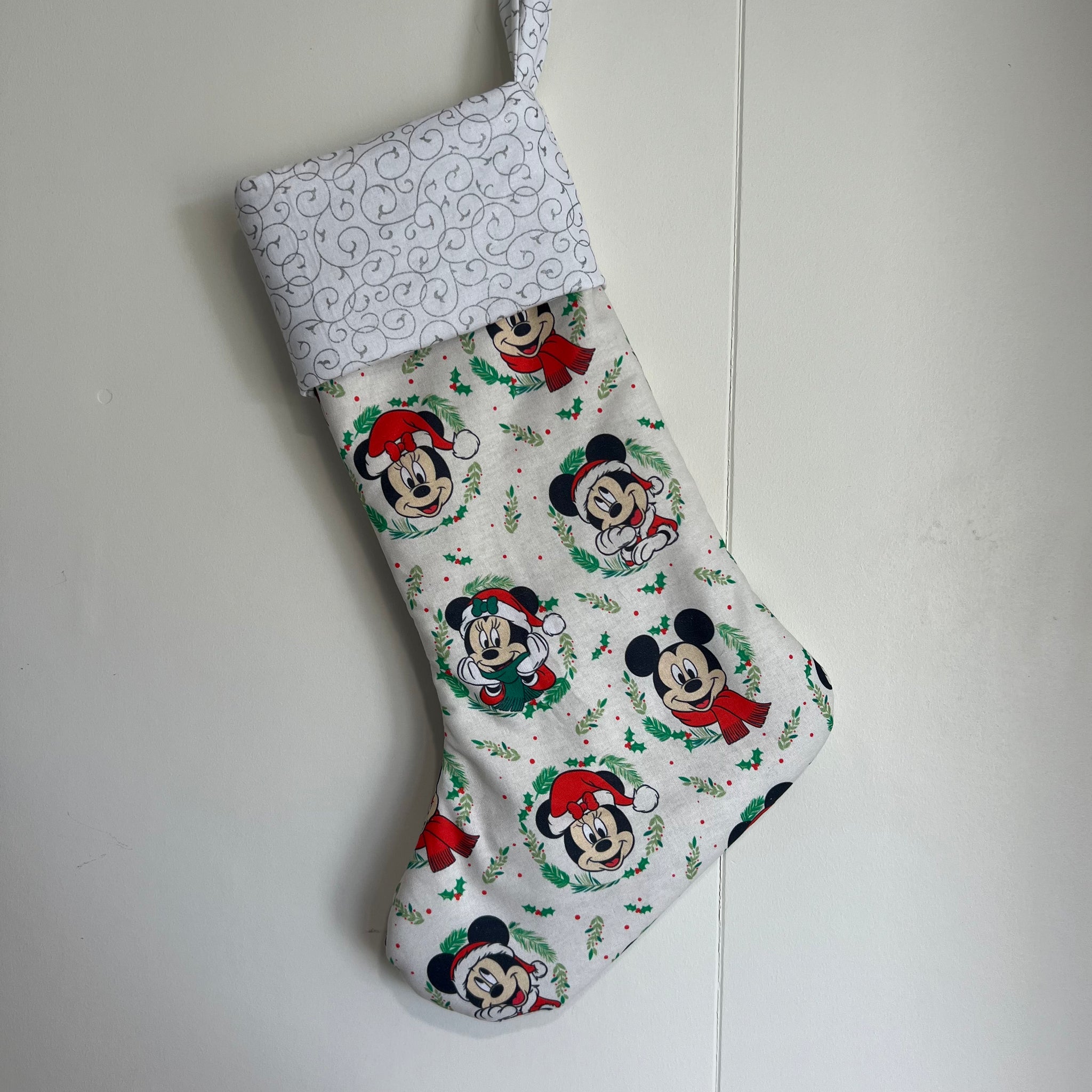 Christmas Stocking - Mickey and Minnie with Silver Swirls