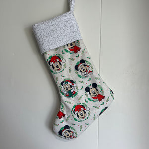 Christmas Stocking - Mickey and Minnie with Silver Swirls