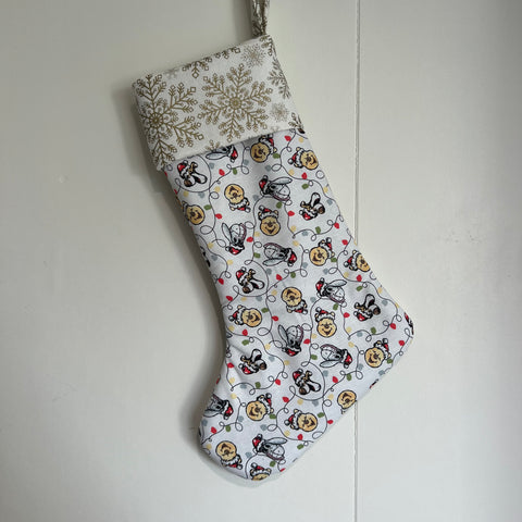 Christmas Stocking - Pooh & Friends Faces  with Gold Snowflakes