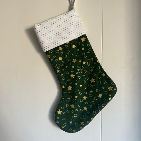 Christmas Stocking - Green with Gold Stars