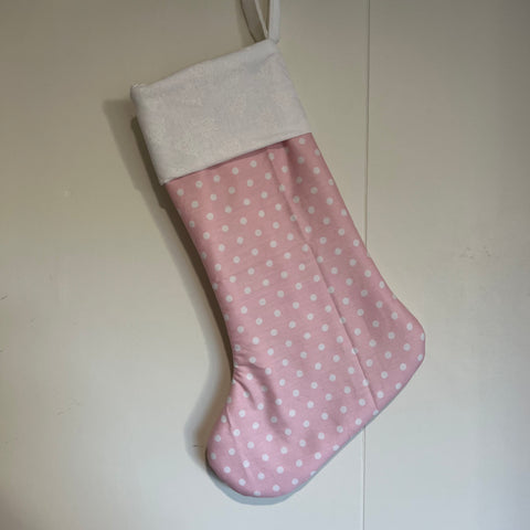 Christmas Stocking - Pink Dotts with White Trees