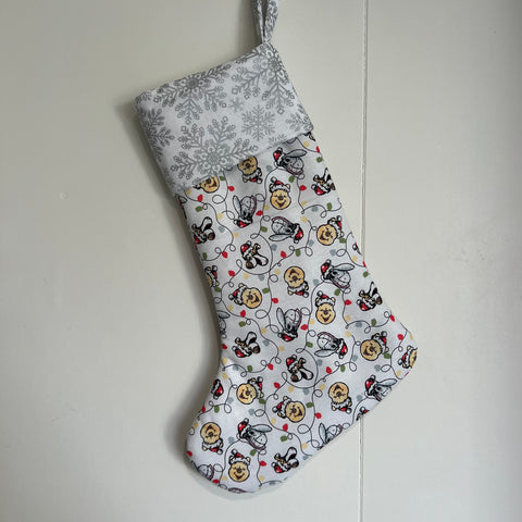 Christmas Stocking - Pooh & Friends Faces with Silver Snowflakes