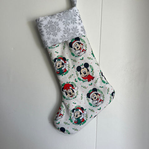 Christmas Stocking - Mickey and Minnie with Silver Snowflakes