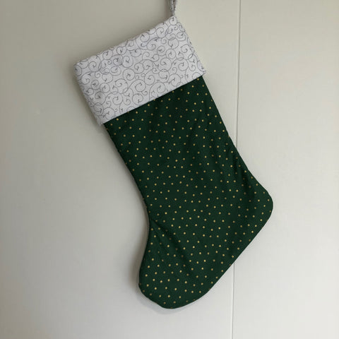 Christmas Stocking - Green Silver Swirls