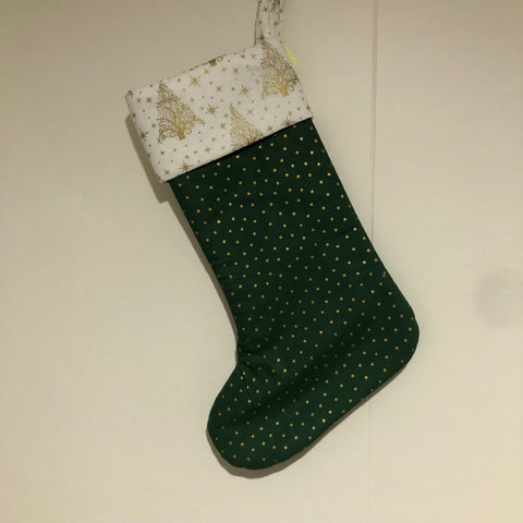 Christmas Stocking - Green Gold Trees