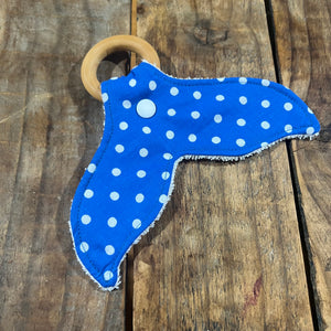 Teething Ring - Whale Tail - Blue with White Spots