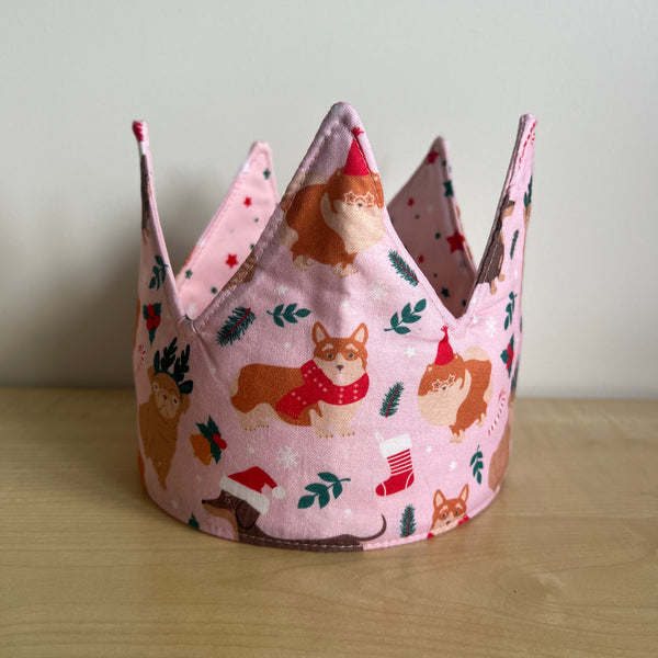 Crown - Christmas Dogs with Stars on Pink