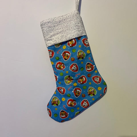 Christmas Stocking - Paw Patrol Shields with Silver Swirls