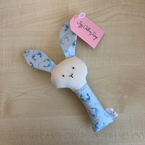 Bunny Rattle - Blue Baby Feet