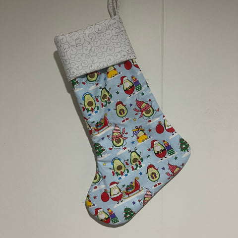 Christmas Stocking - Avocados with Silver Swirls