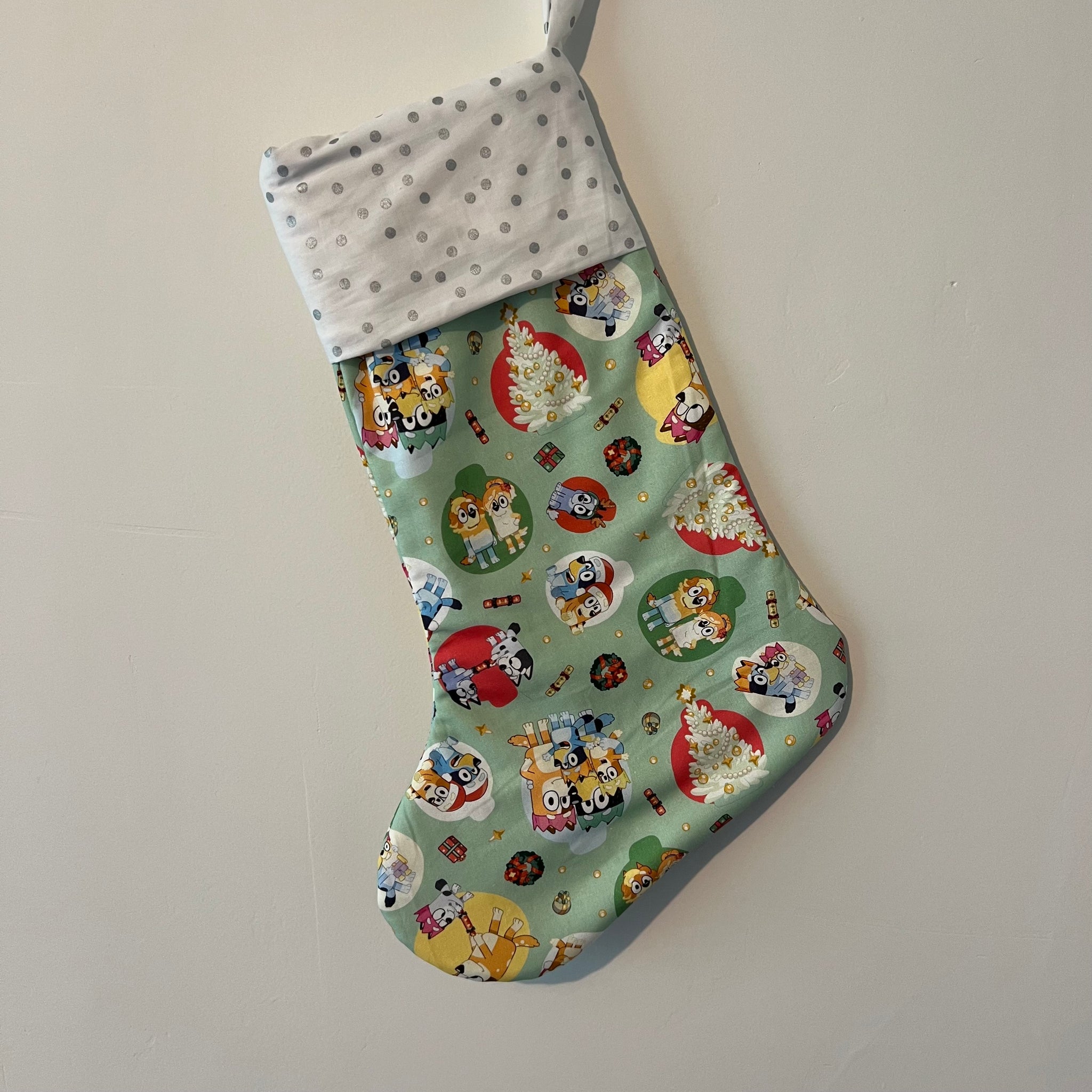 Christmas Stocking - Bluey Christmas with Silver Spots