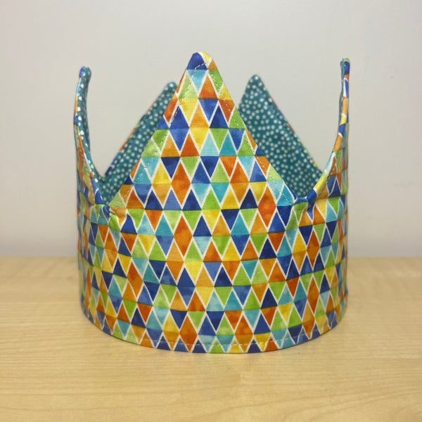 Crown - Rainbow Triangles with Teal Dots