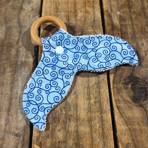 Teething Ring - Whale Tail - Blue Curls