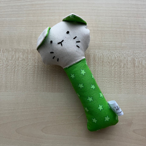 Cat Rattle - Lime Green with Stars