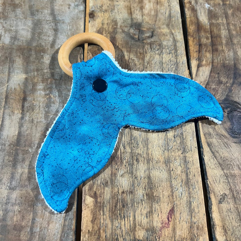 Teething Ring - Whale Tail - Blue Bubbles