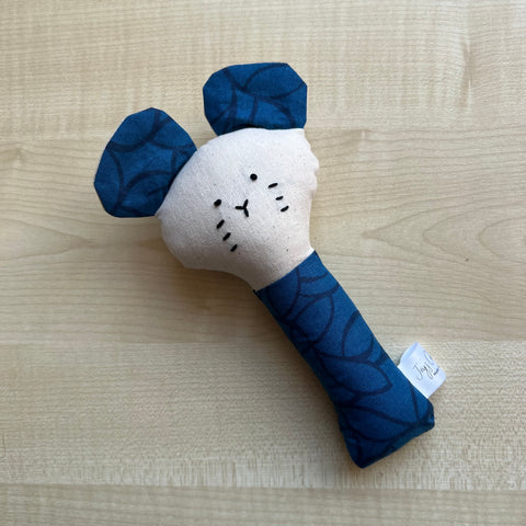 Mouse Rattle - Navy Blue Leaves