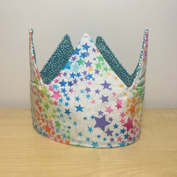 Crown - Rainbow Stars with Teal Dots