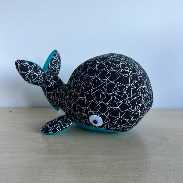 Whale - Squares on Black with Teal