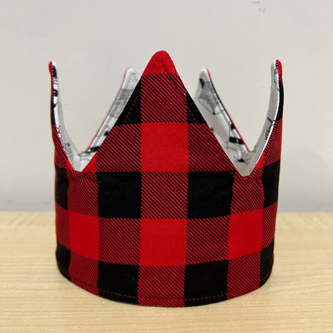 Crown - Red Plaid and Woodland Creatures