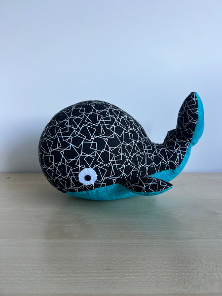 Whale - Squares on Black with Teal