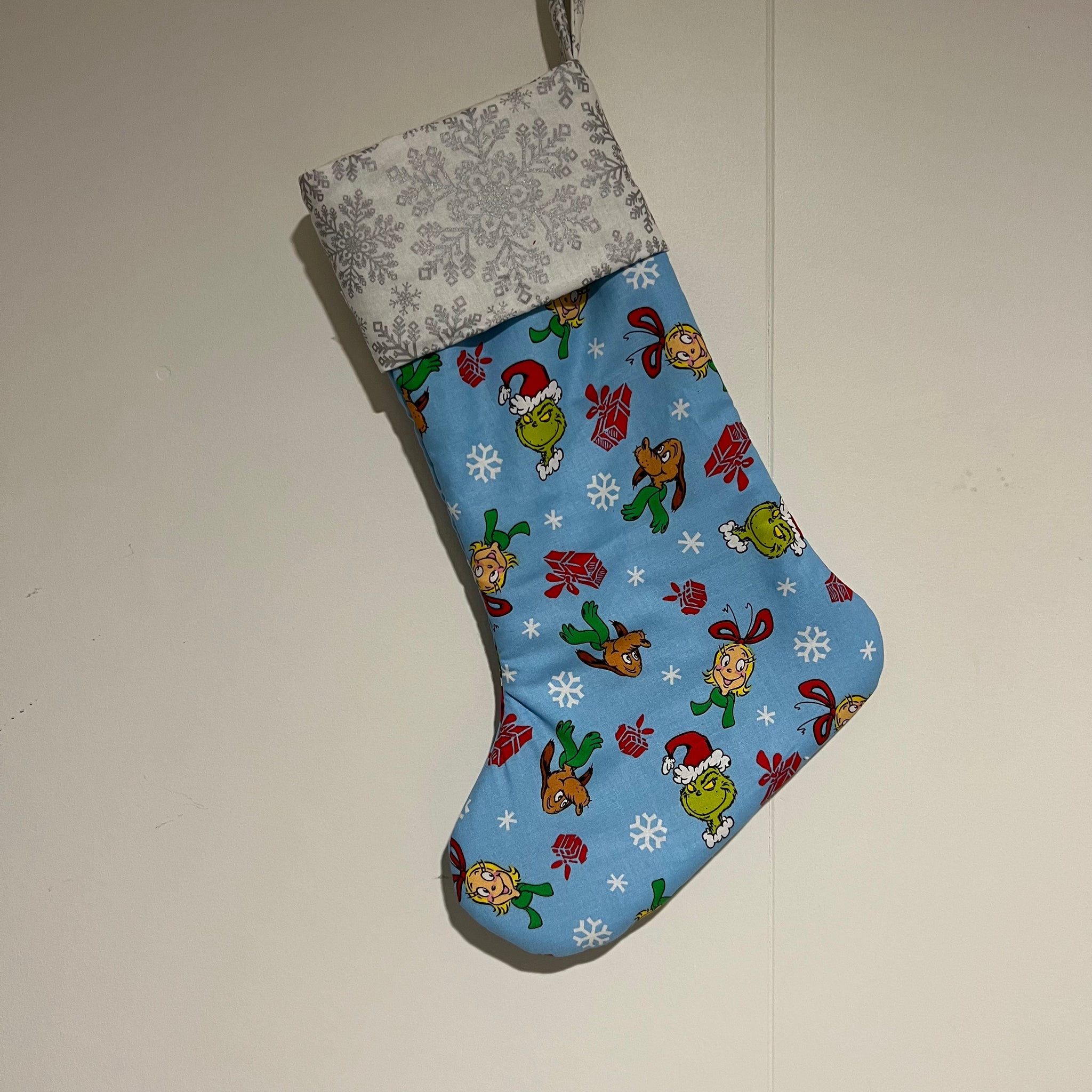 Christmas Stocking - The Grinch with Silver Snowflakes