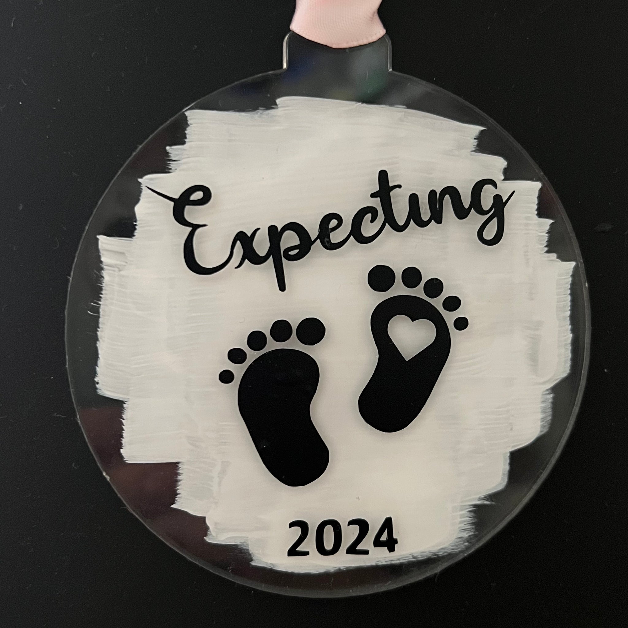 Christmas Bauble - Expecting 2024 - Black Vinyl, White Background