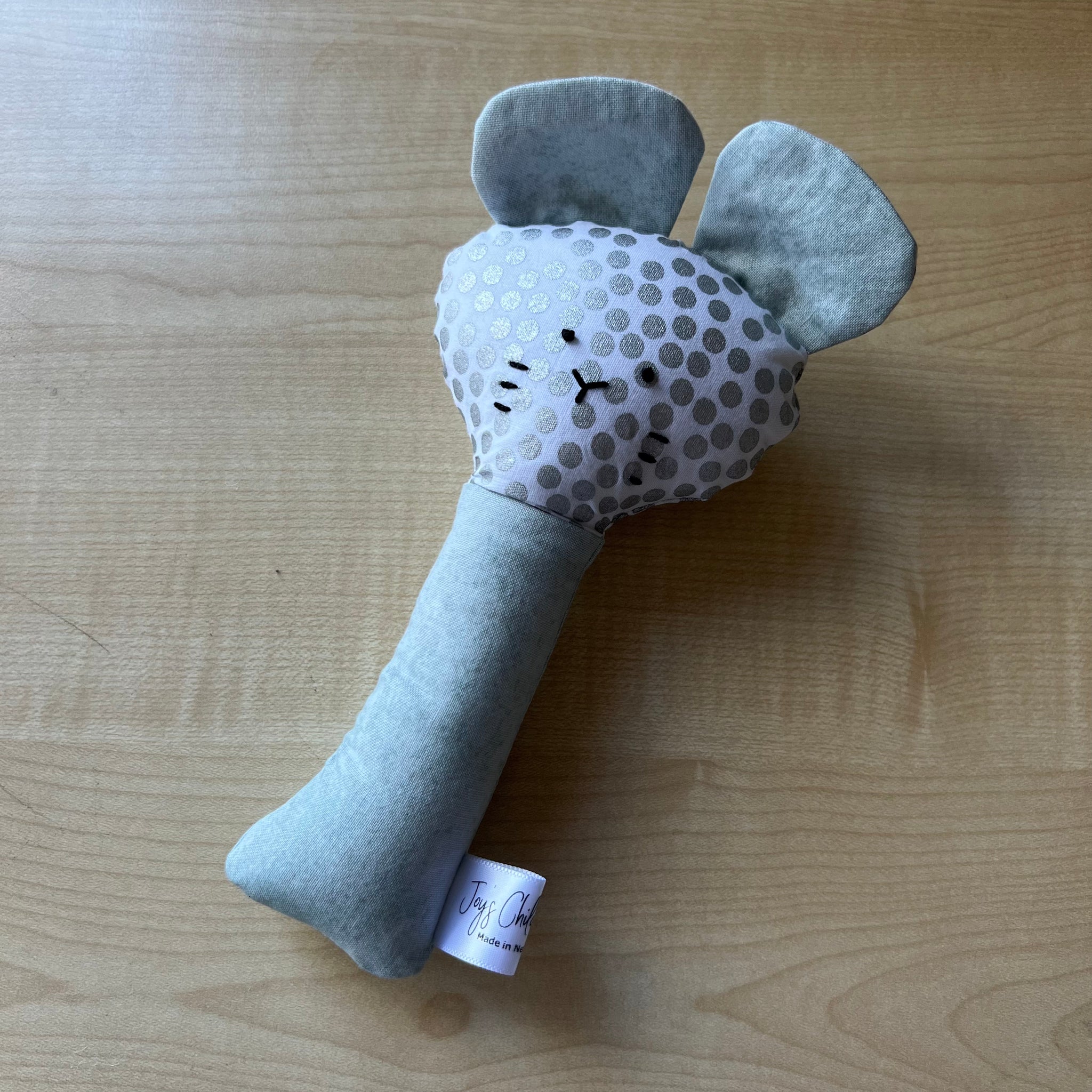 Mouse Rattle - Greeny Grey with Spots