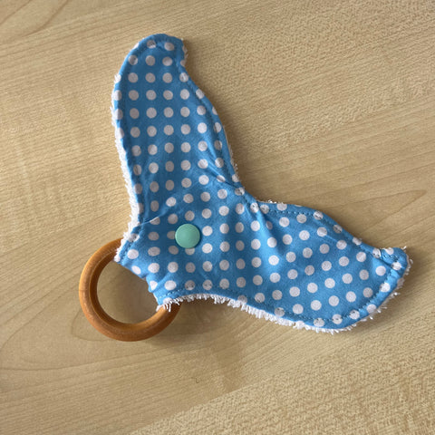 Teething Ring - Whale Tail - Light Blue White Spots