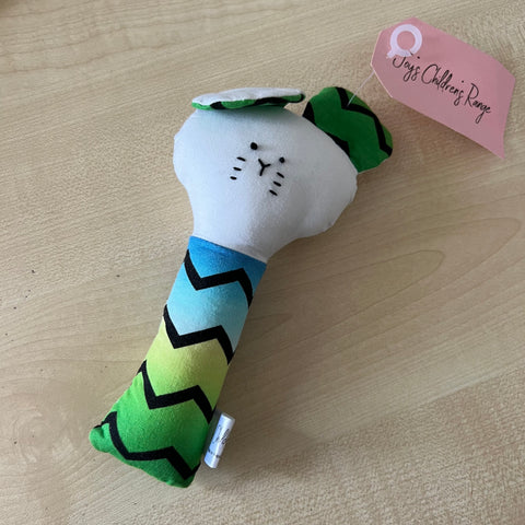 Mouse Rattle - Blue and Green Zigzag